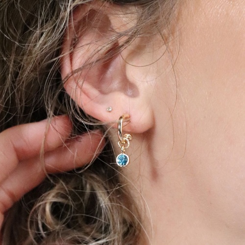 Mini Golden Hoop & Bright Aqua Crystal Earrings by Peace of Mind
